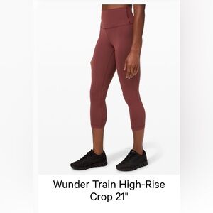 Lululemon Athletica Maroon Wunder Train High-Rise Crop 21"